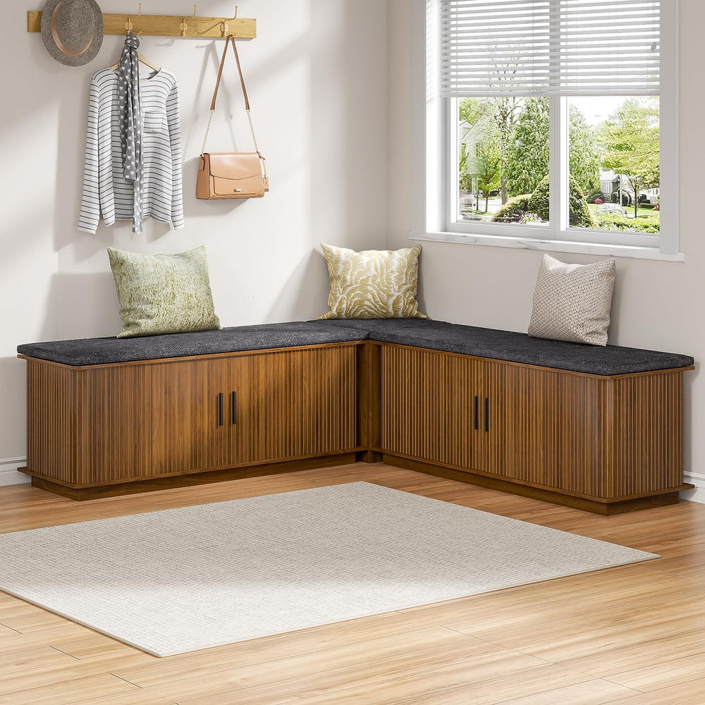 Corner Storage Bench with Hidden Storage, L-Shaped Shoe Bench with Cushion, S...