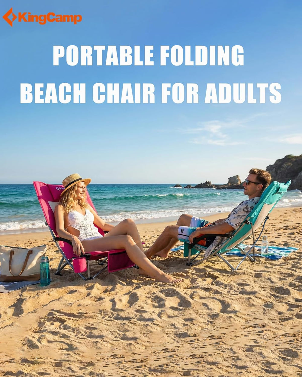 KingCamp Low Beach Chair, High Back Folding Camping Chair for Adults, Oversiz...