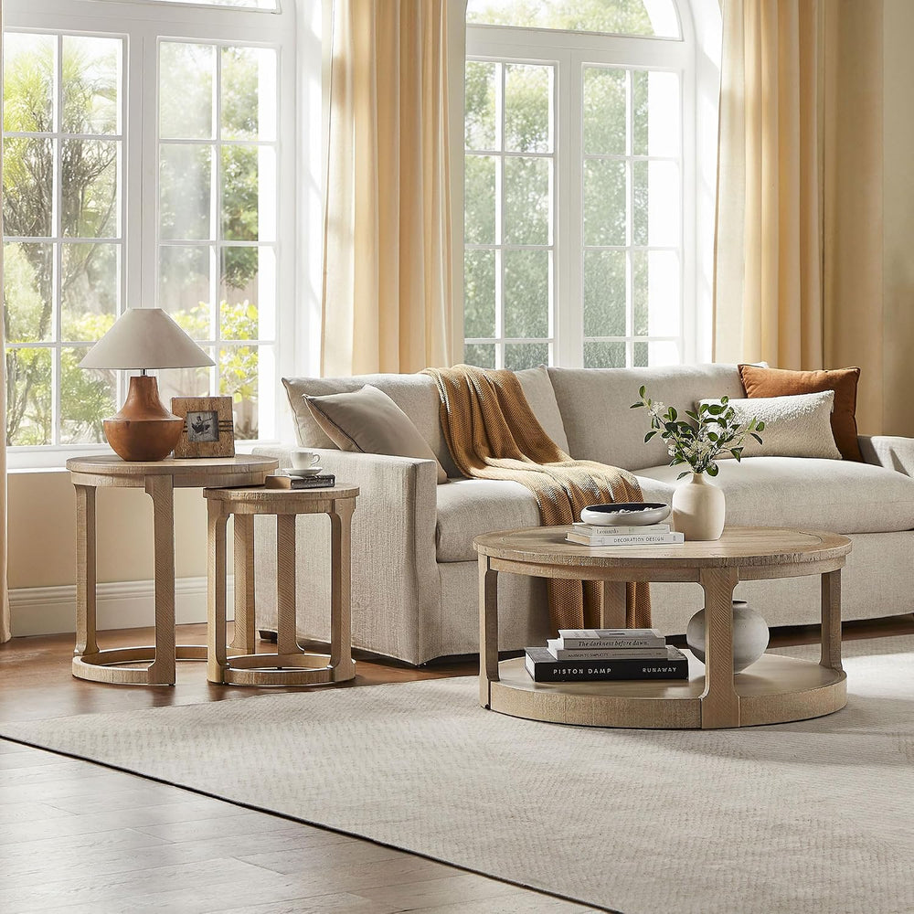WILLIAMSPACE 24" Round Nesting Coffee Table Set of 2, Solid Wood Coffee ...