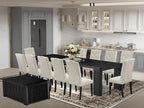 X12EL-0C6-35 - 14-piece Dining Room Table Set a Rectangular Dining Table with a coffee Table and 12 Doeskin Linen Fabric Kitchen Chair, 39x120 Inch, Wire Brushed Black