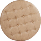 HomePop Home Decor | Button Round Storage Ottoman | Ottoman with Storage for Living Room & Bedroom, Light Camel Faux Leather