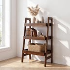 3-Tier Ladder Shelf, Solid Wood Freestanding Bookshelf | Natural Wood Shelf with Open Storage, Raised Edges and Compact Design for Books, Plants, Décor and Small Spaces