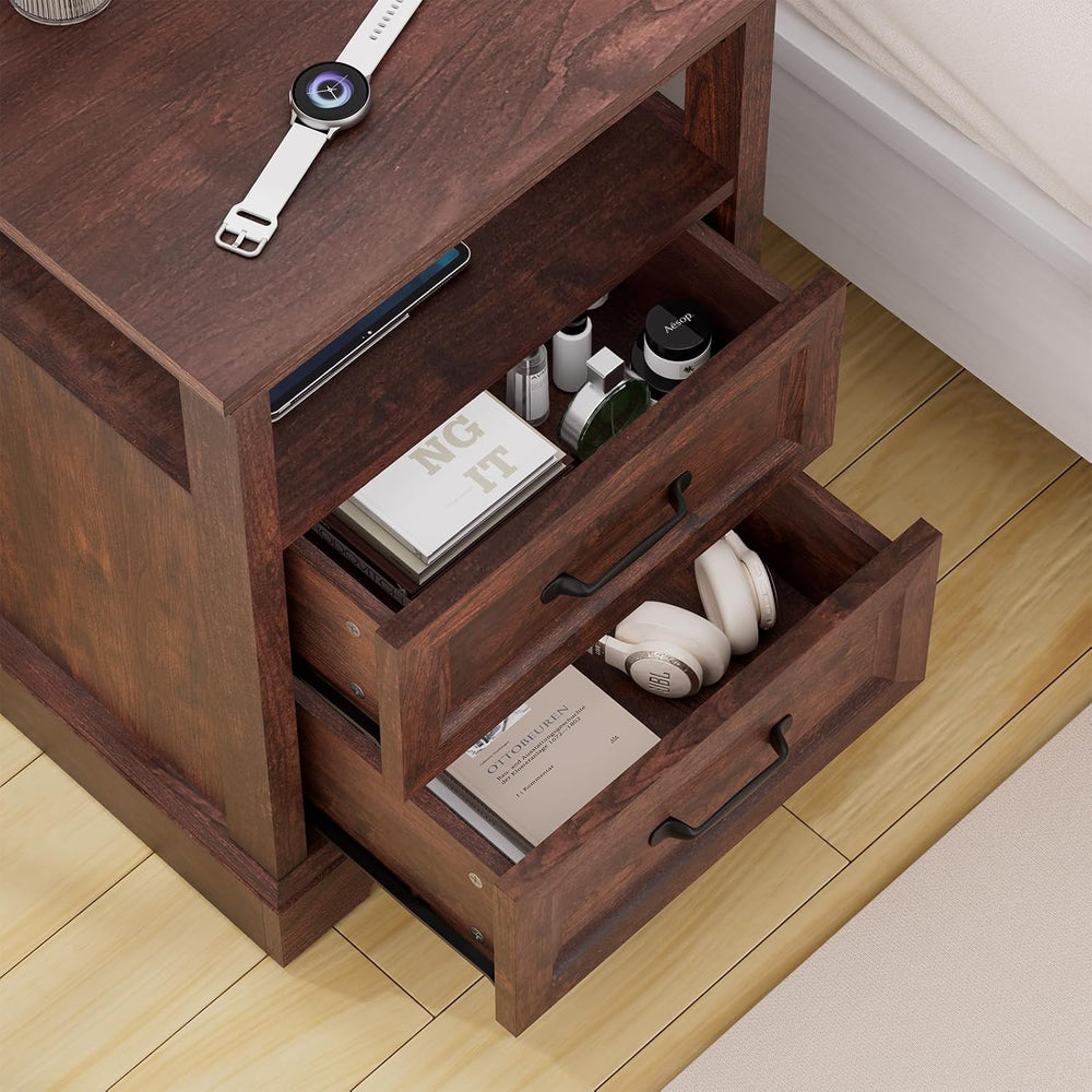HOMMPA 18'' W Farmhouse Nightstand with Charging Station, Bedside Tab...