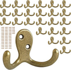 25 Pack Coat Hooks Wall Hooks for Hanging, Heavy Duty Double Prong Metal Hook Wall Mounted for Living Room, Bathroom, Kitchen, Bedroom for Coat, Bag, Scarf, Towel, Hat, Key, Cup (Bronze)