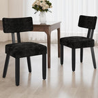 GOTMINSI Mid Century Modern Dining Chairs,Velvet Farmhouse Upholstered Kitchen Chairs, Accent Curved Backrest Dining Room Chairs with Hardwood Legs (Black, 2PCS)