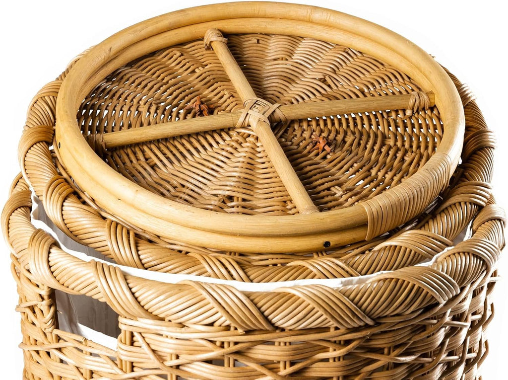 The Basket Lady Round Wicker Laundry Hamper, Extra Large, 23 in Dia x 28 in H, Sandstone