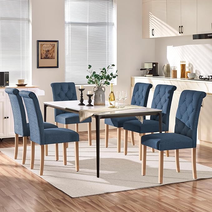 Yaheetech Dining Chairs Set of 6 Fabric Upholstered Dining Room Chairs with B...