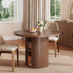 ONBRILL 41-78 Inch Extendable Dining Table for 4-8, Fluted Expandable Kitchen Table with Storage, 2 Leaf, Mid Century Modern Oval Dinner Tables for Dining Room, Kitchen, Living Room, Walnut