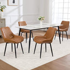 Dining Chair Set of 8, Modern Dining Chairs with Thick Cushions, Faux Leather Upholstered Kitchen Dining Room Chairs with Metal Adjustable Legs for Dining Living Room, Brown