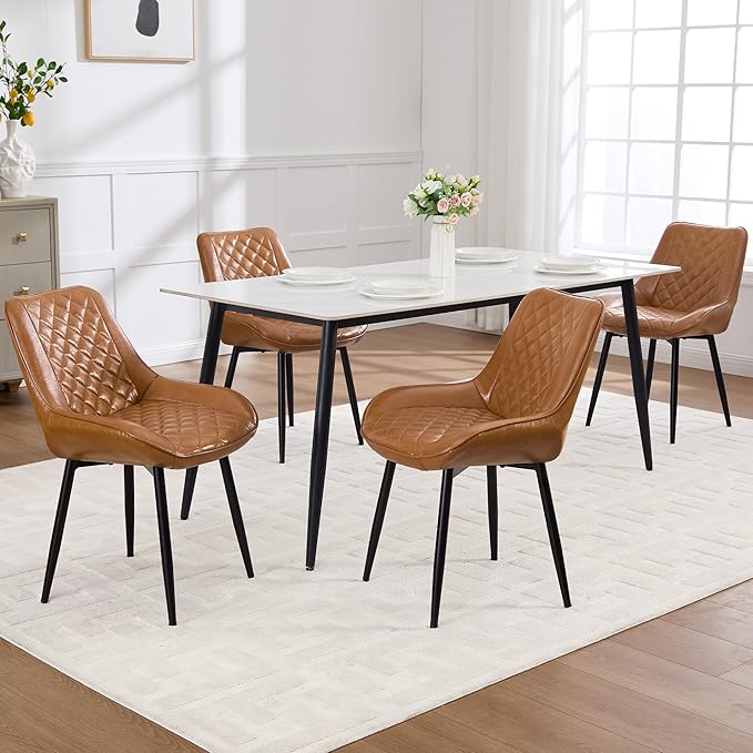 Dining Chair Set of 4, Modern Dining Chairs with Thick Cushions, Faux Leather...
