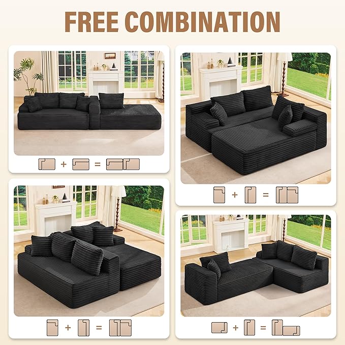 Hobestluk Modular Sectional Sofa Couches L-Shape Couch 3 Seat Modular Sofa Memory Foam Sectional Couches for Living Room, Cloud Couch with Oversized Chaise (Right Facing)
