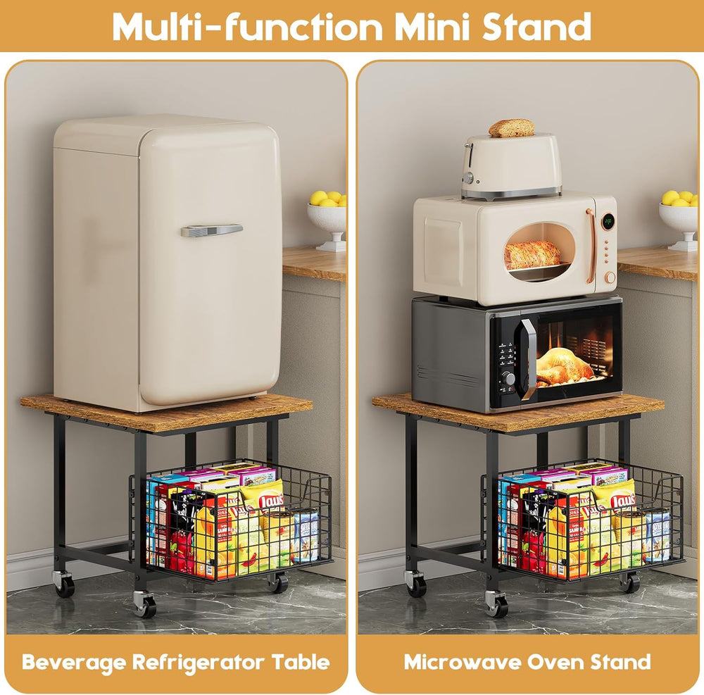 Mini Fridge Stand with Storage, Small Refrigerator Stand with Wheels, Rolling...
