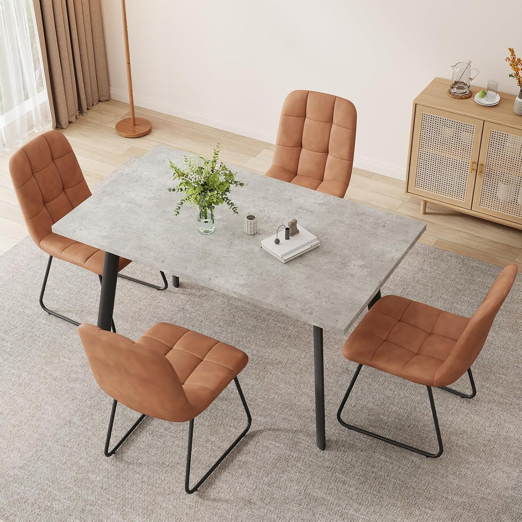 ZckyCine 46.5" Grey Dining Table Set for 4, 5-Piece Modern Kitchen Table with 4 PU Leather Upholstered Chairs, Easy Assembly, Space-Saving Dining Room Set for Apartment, Home, Breakfast Nook