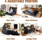 nalone 6.4 FT Giant Bean Bag Chair for Adults, 4 in 1 Memory Foam Filled Beanbag Chair, Floor Sofa Bed with Fluffy Washable Flannel Cover, Lounge Couch for Bedroom, Living Room (Grey)