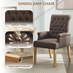 Fabric Dining Chair with Arms, Upholstered Tufted High Back Dining Room Chairs, Accent Armchair with Solid Wood Leg and Nailhead Trim, Kitchen Dining Living Room, Brown