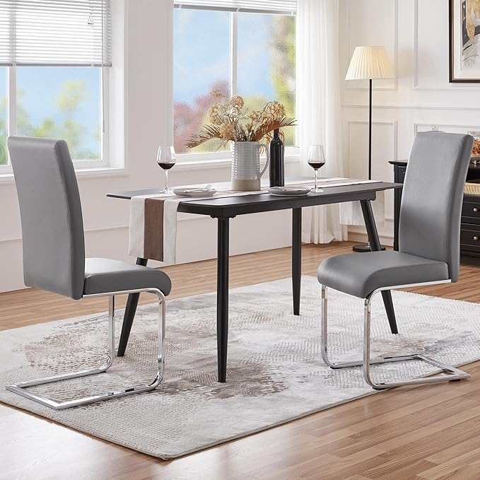 Yaheetech Dining Chairs Set of 2 Modern Faux Leather Upholstered Dining Room ...