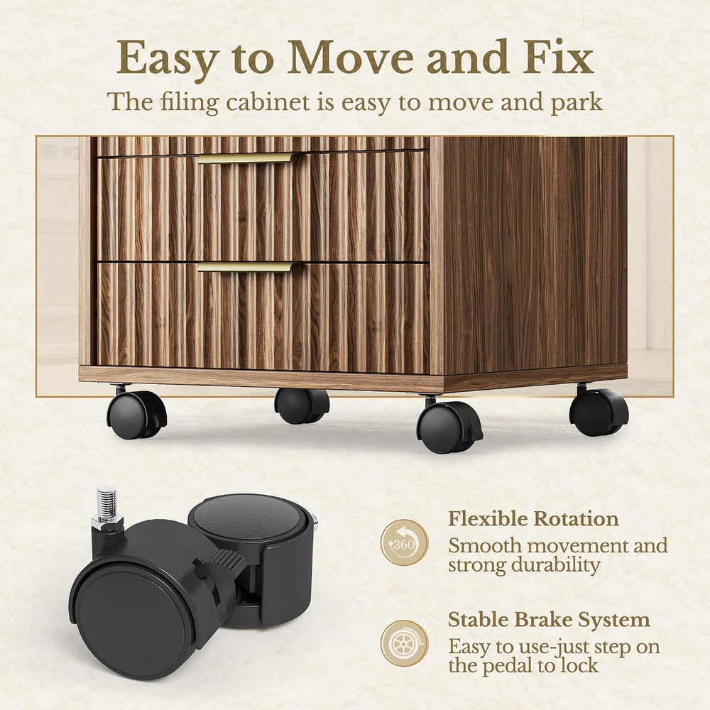 5 Drawer Chest, Under Desk Storage Wood Drawers with Wheels, Fluted File Cabi...
