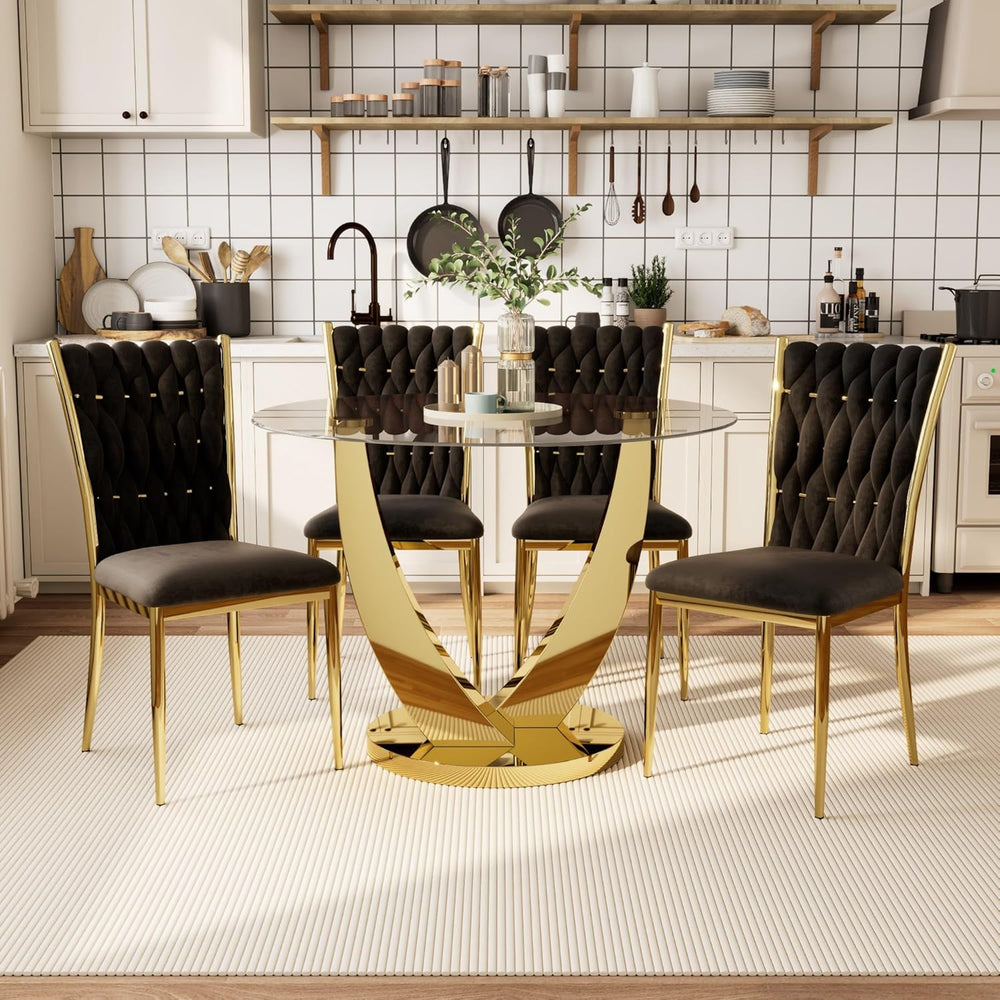 38.9" Round Glass Dining Table for 2-4, Modern Glass Dining Room Table w...