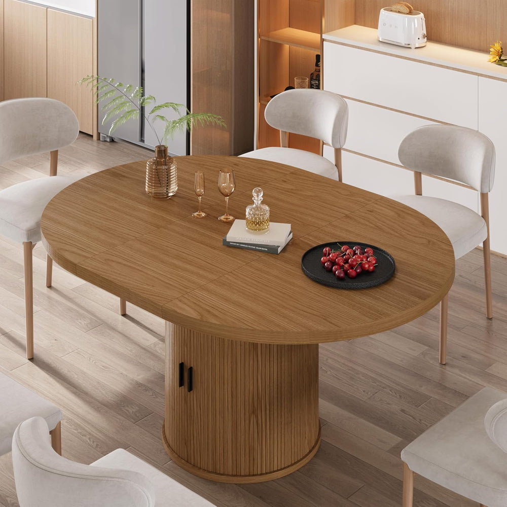 Vipbear Extendable Dining Table 43-59" for 4-6 People, Solid Wood Top wi...