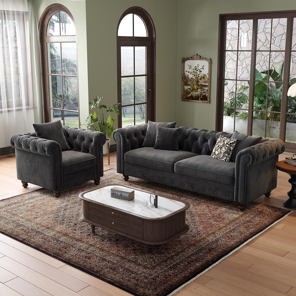 ONBRILL 82 Inch Chesterfield Sofa, 23 Inch Deep Seat Velvet Couch for Living ...