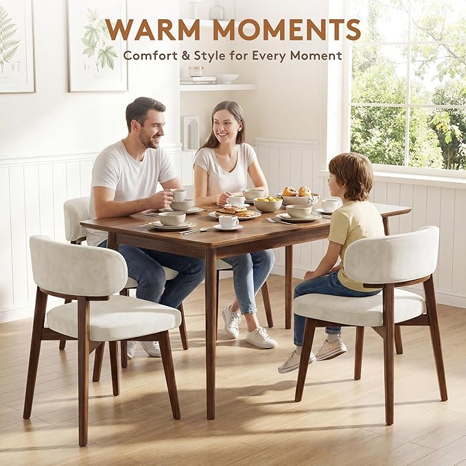 Dining Chairs Set of 2, Modern Upholstered Dining Chairs, Wooden Kitchen Chairs for Dining Room with Ergonomic Curved Backrest