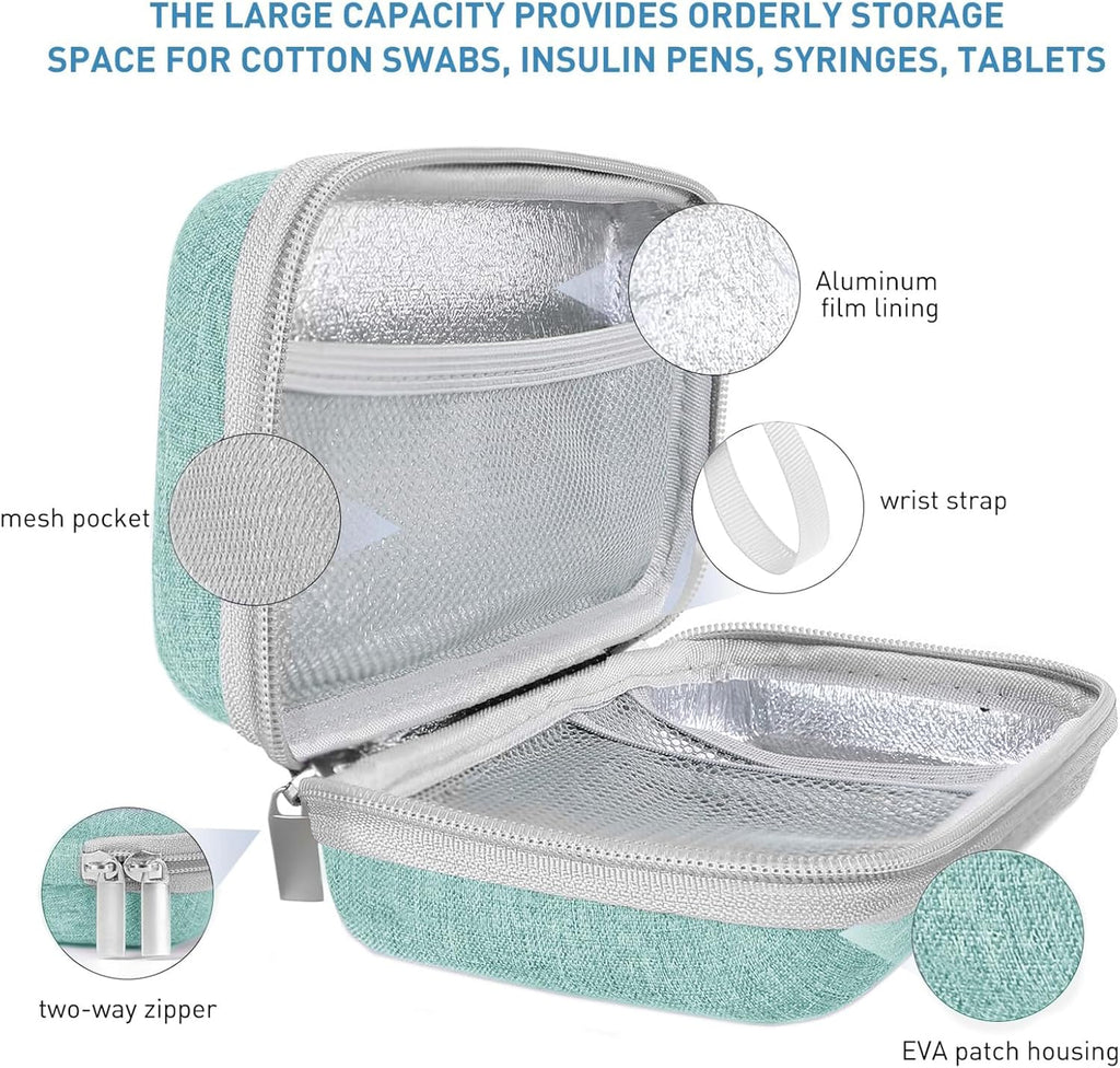 Insulin Cooler Travel Case,EVA Insulation Travel Medicine Kit with 2 Ice Packs for Diabetes Care,Insulin Pen and Other Diabetic Supplies (Green)