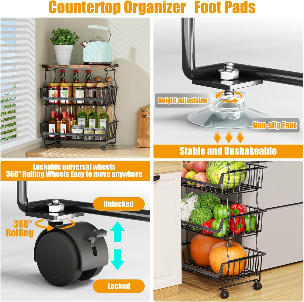 Gsiekare Fruit Vegetable Basket for Kitchen, 5 Tier Stackable Fruit Vegetable...