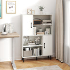 Giantex 47-Inches Storage Cabinet with Doors, Open Shelves, Anti-Tipping Device, 4-Tier Bookcase for Books & Photos, Tall Cupboard, Floor Cabinet for Living Room, Kitchen Buffet Sideboard