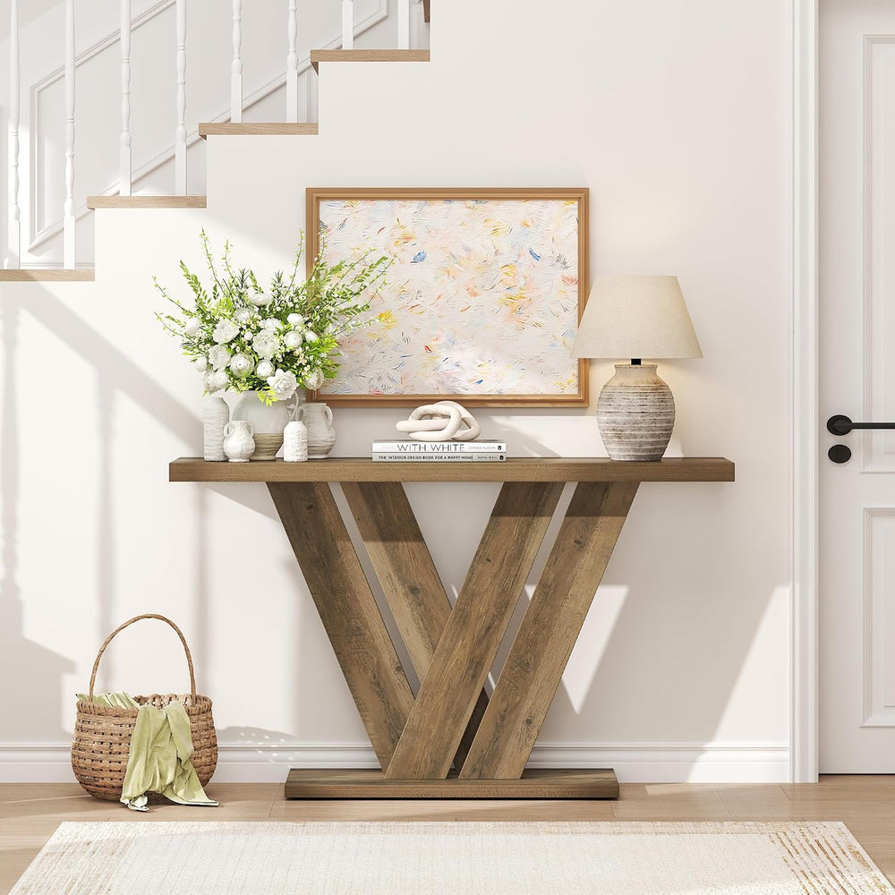 51" Console Table, V-Shaped Entryway Table, Wood Sofa Table Behind Couch...