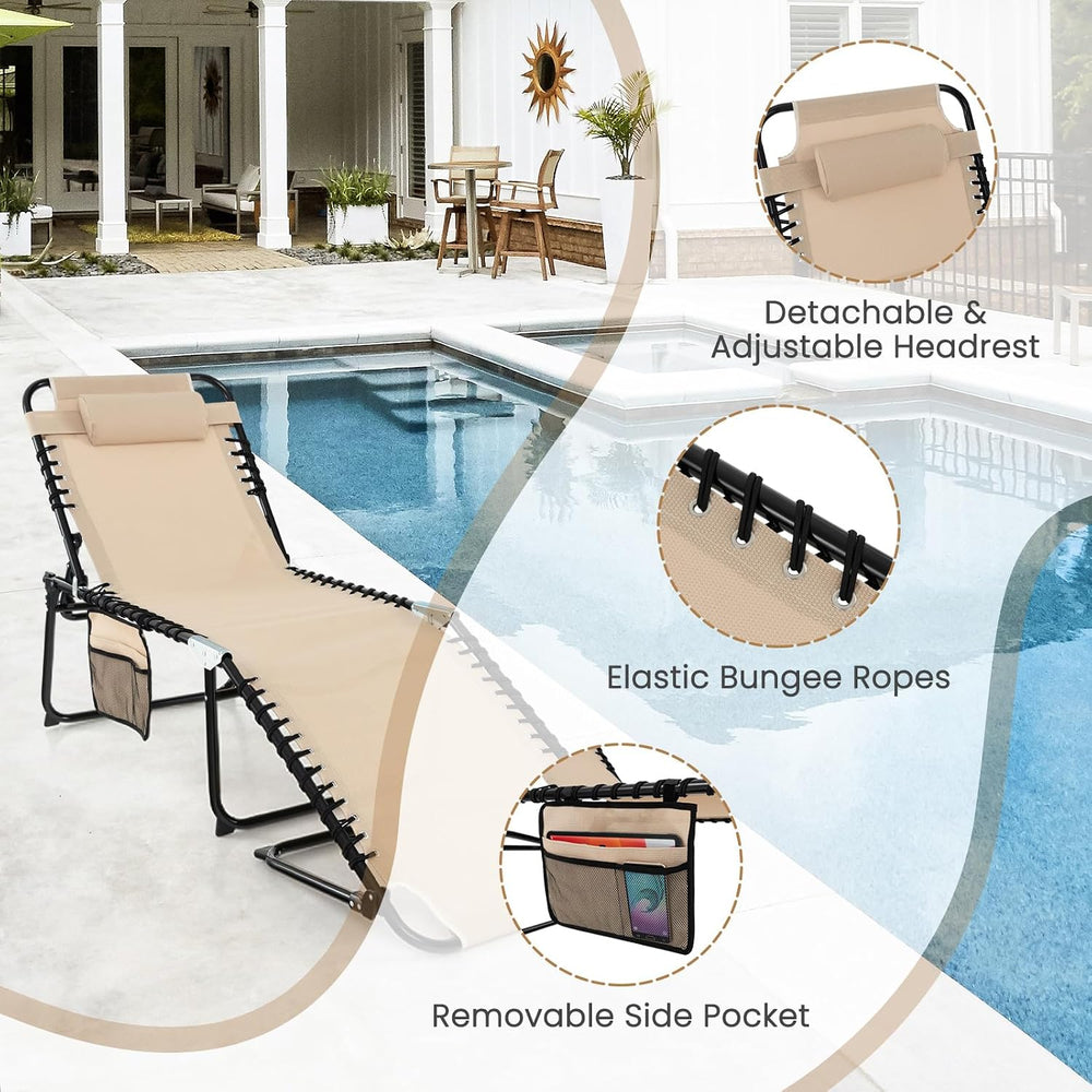 GYMAX Lounge Chairs for Outside, Extra High Folding Beach Tanning Lounger wit...