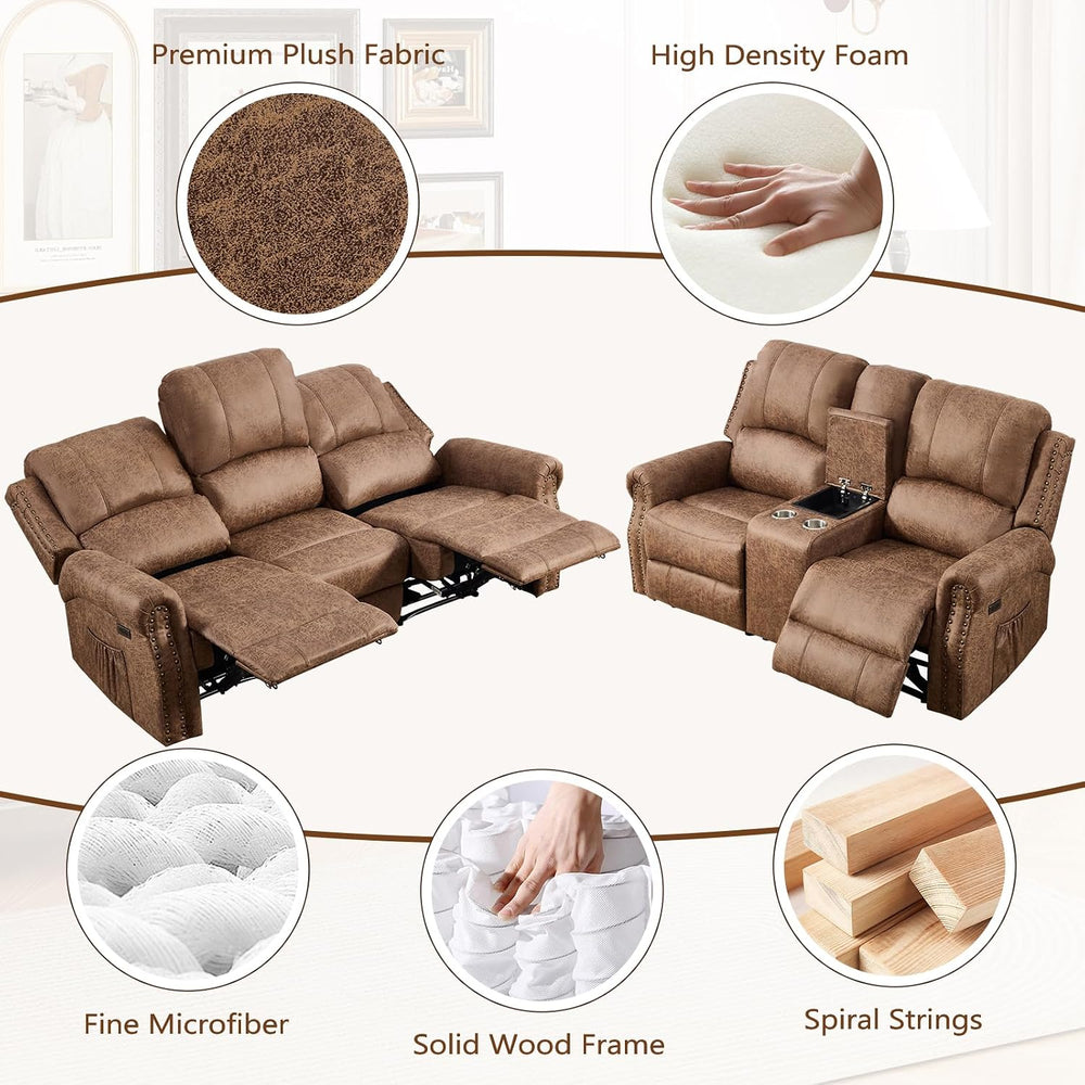 HAOMARKETS 3-Piece Power Reclining Sofa Set with Rivets, Included Electric Ma...
