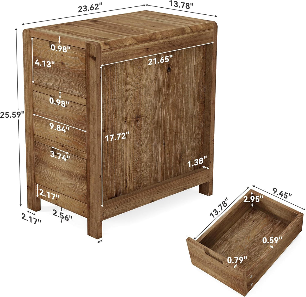 LITTLE TREE 3-Drawer Real Wood End Table, Narrow Side Table with Storage Draw...