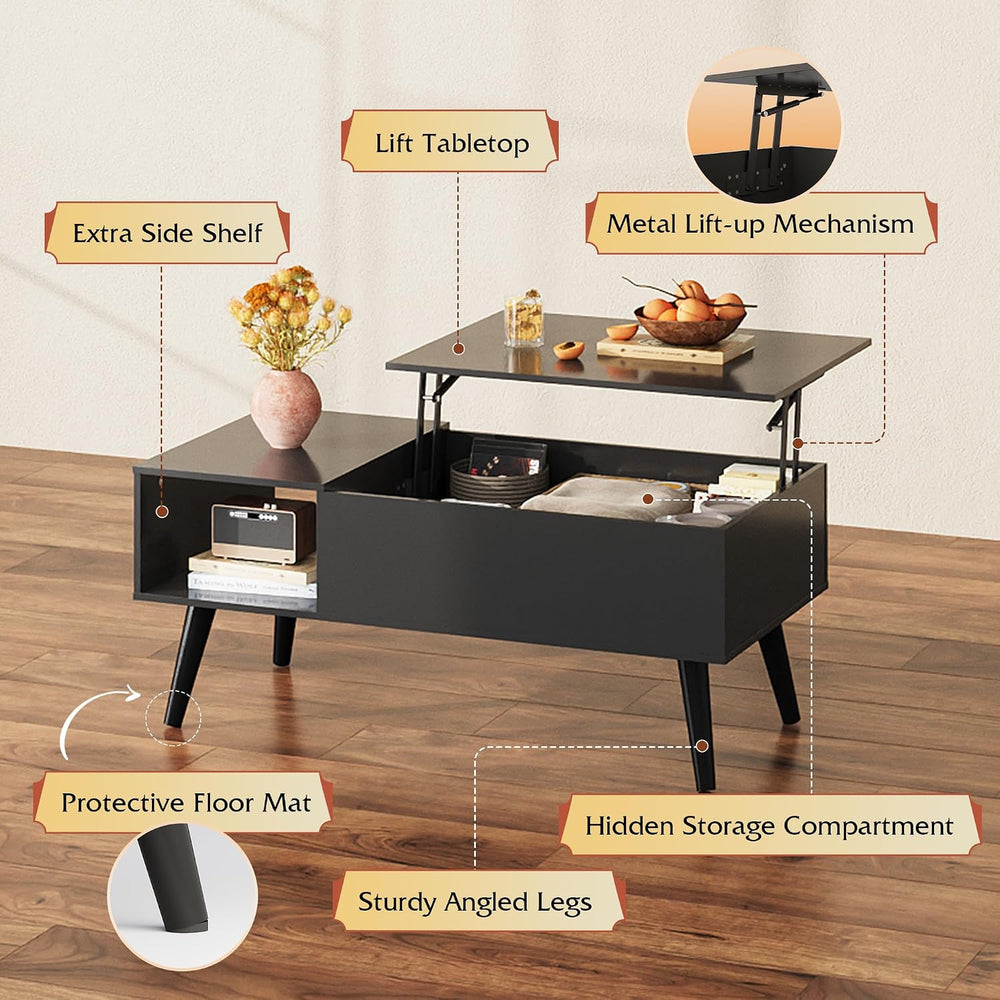 WLIVE Lift Top Coffee Table with Hidden Storage, Black