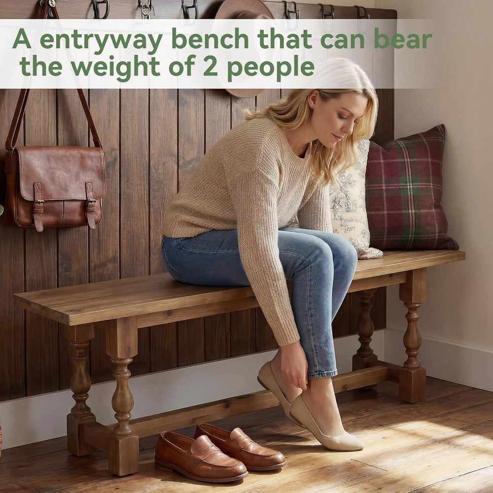 Rustic Solid Wood Entryway Bench, 59.1" Long Farmhouse Dining Seat with ...