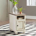 Signature Design by Ashley Realyn French Country Chair Side End Table with Outlets & USB Ports, Cream