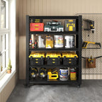 72" H 5 Tier Adjustable Shelving Unit with Pegboard & Wheels - Heavy Duty Metal Storage Rack for Garage, Warehouse, Office - 2000LB Capacity, Tool-Free Assembly (23.6" D x 47.2" W)