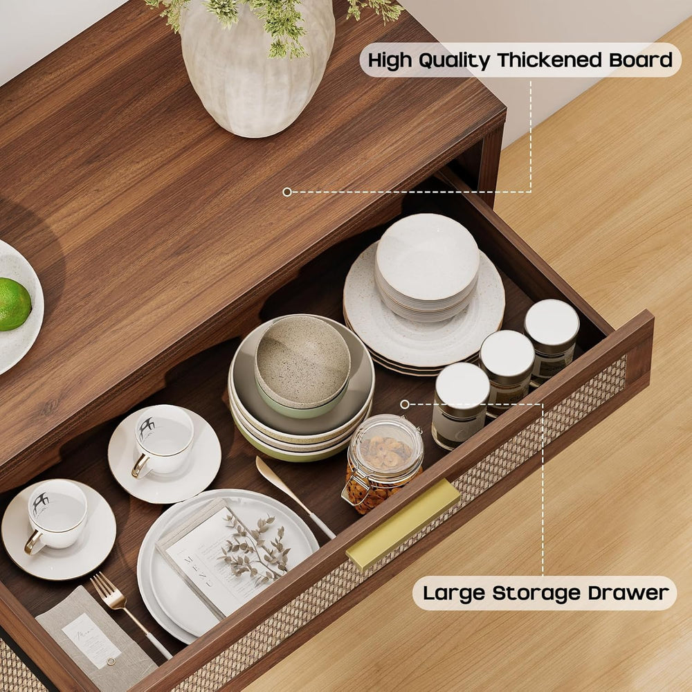Rattan Buffet Cabinet with Storage, Sideboard Cabinet with Doors and Shelves,...