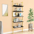 5-Tier Ladder Shelf Wall Mount, Wall Bookcase with 5 Open Shelves for Living Room Bedroom, Narrow Ladder Shelf for Small Spaces, Sturdy Metal Frame Bookshelf for Home Office and Collectors
