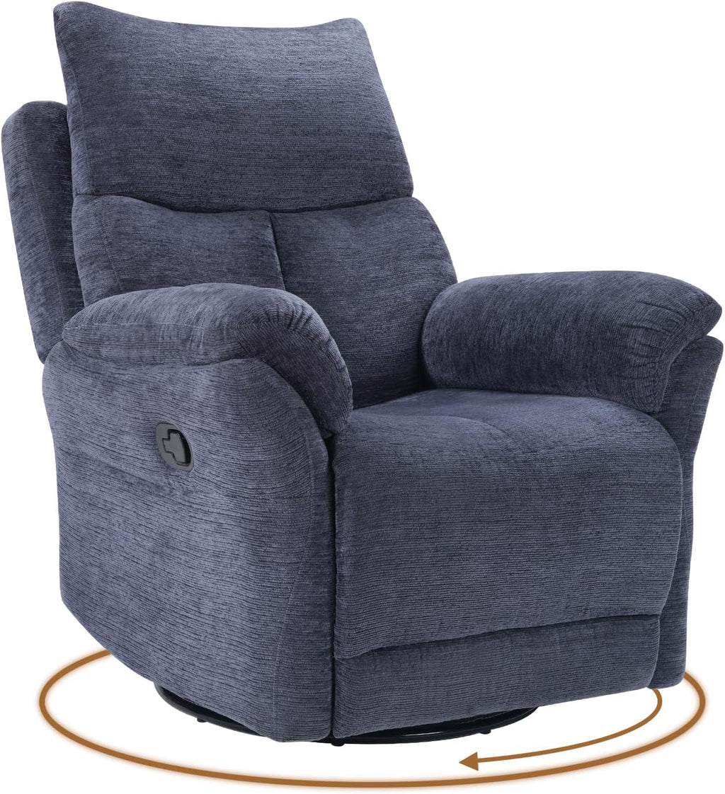 ANJ Swivel Glider Recliner, Manual Nursery Rocking Chair, Blue | Upholstered glider chair with 360° swivel, padded cushion, ideal for nursery, bedroom and living room breastfeeding & reading