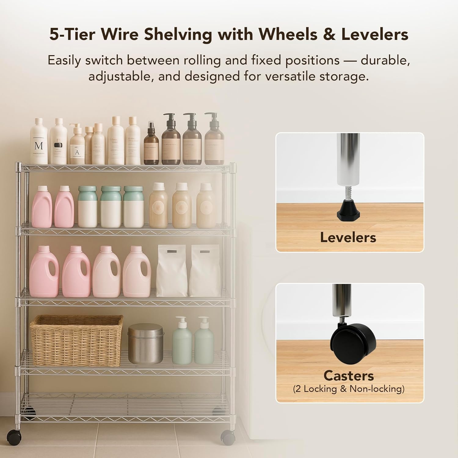 Displays By Jack 5 Tier Heavy Duty Wire Shelving Unit Storage Rack for Products Plant Pantry, Garage, Laundry Racks Durable Shelf Organizer Shelves Stand 14" W x 30" L x 60" H, Chrome