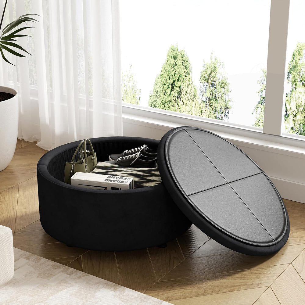 30 Inch Round Storage Ottoman,Modern Tufted Ottomans,Circular Coffee Table wi...