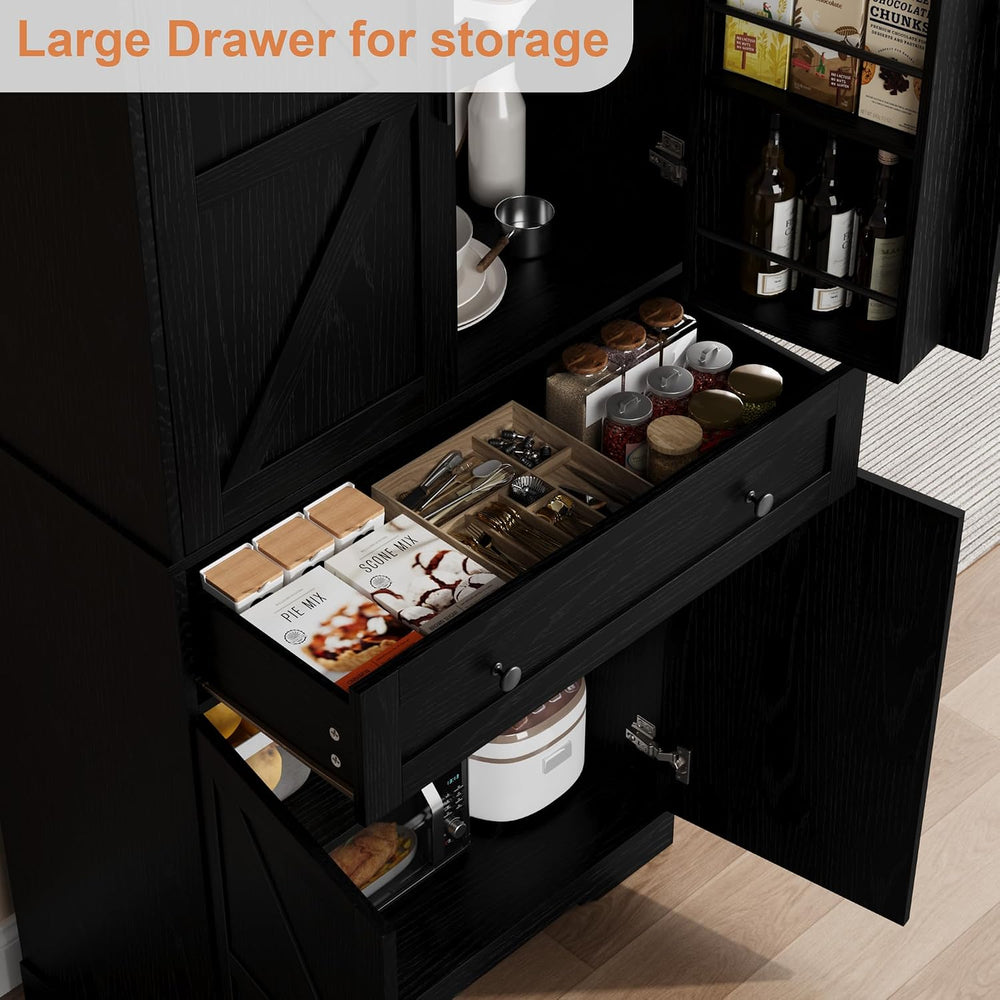 Garvee 71" Kitchen Pantry Cabinet, Barn Door Freestanding Cupboard with ...