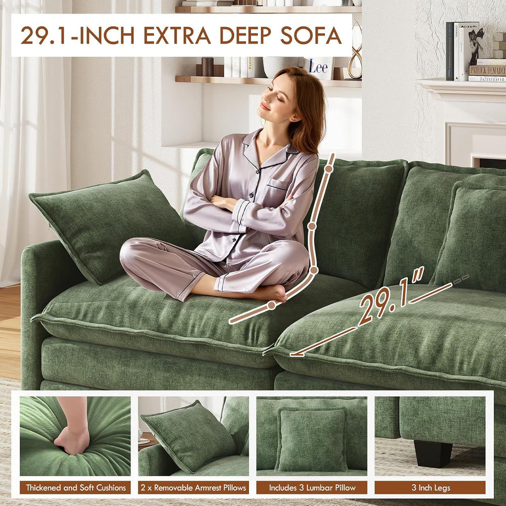 WorthFurni 111.4" Modular Sectional Sofa, U Shape Cloud Couch with 2 Mov...