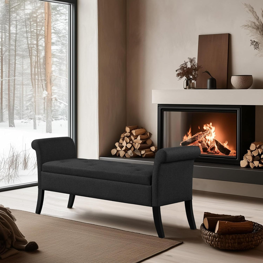 Yaheetech 52in Rolled Arm Storage Ottoman Bench Seat for Entryway, Black | Bu...