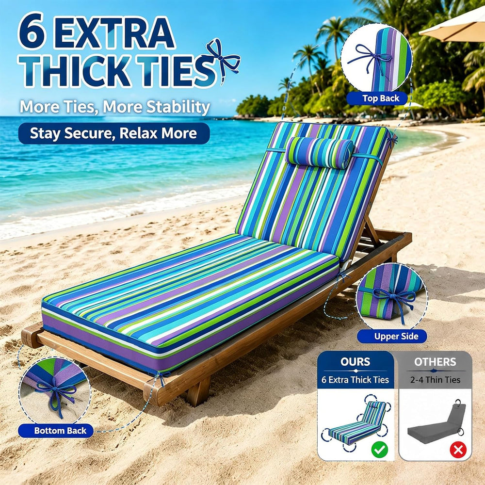 Chaise Lounge Cushion for Outdoor Furniture, Waterproof Patio Lounger Pads