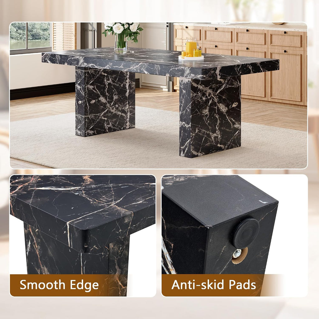 gopop Marble Dining Table Set 79" ｜Modern Dining Table Set with 6 Linen Chairs｜Engineered Wood with Marble Pattern Tabletop｜Widened and Stable Tablelegs｜Easy Assembly