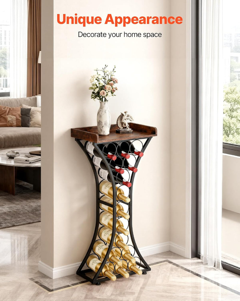 VEVOR 15 Bottle Wine Rack,Iron Freestanding Floor Wine Holder, Mini Bar Stand...