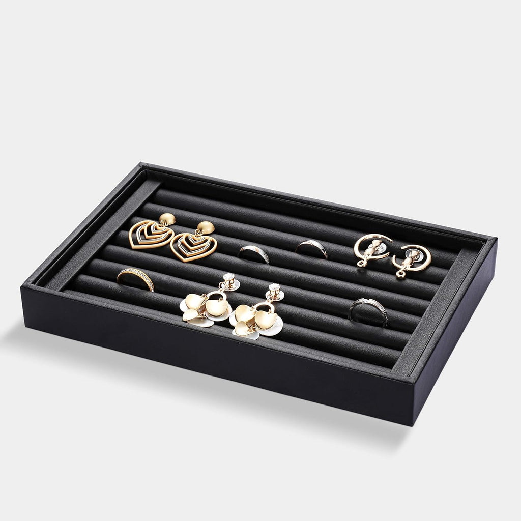 Velvet 7 Slots Ring Earrings Trays Showcase Display Jewelry Organizer (PU Leather)