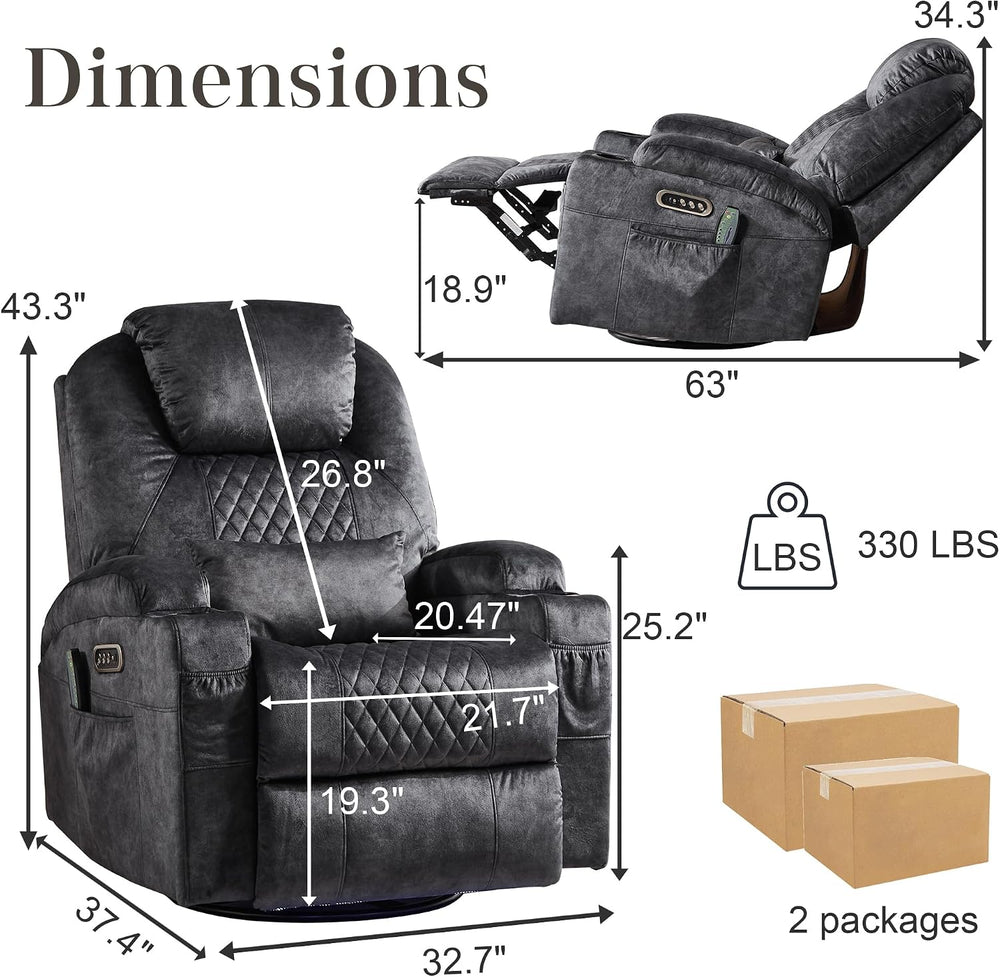 AHMED Dual Motor Power Swivel Rocker Recliner Chair, Velvet Grey | Electric G...