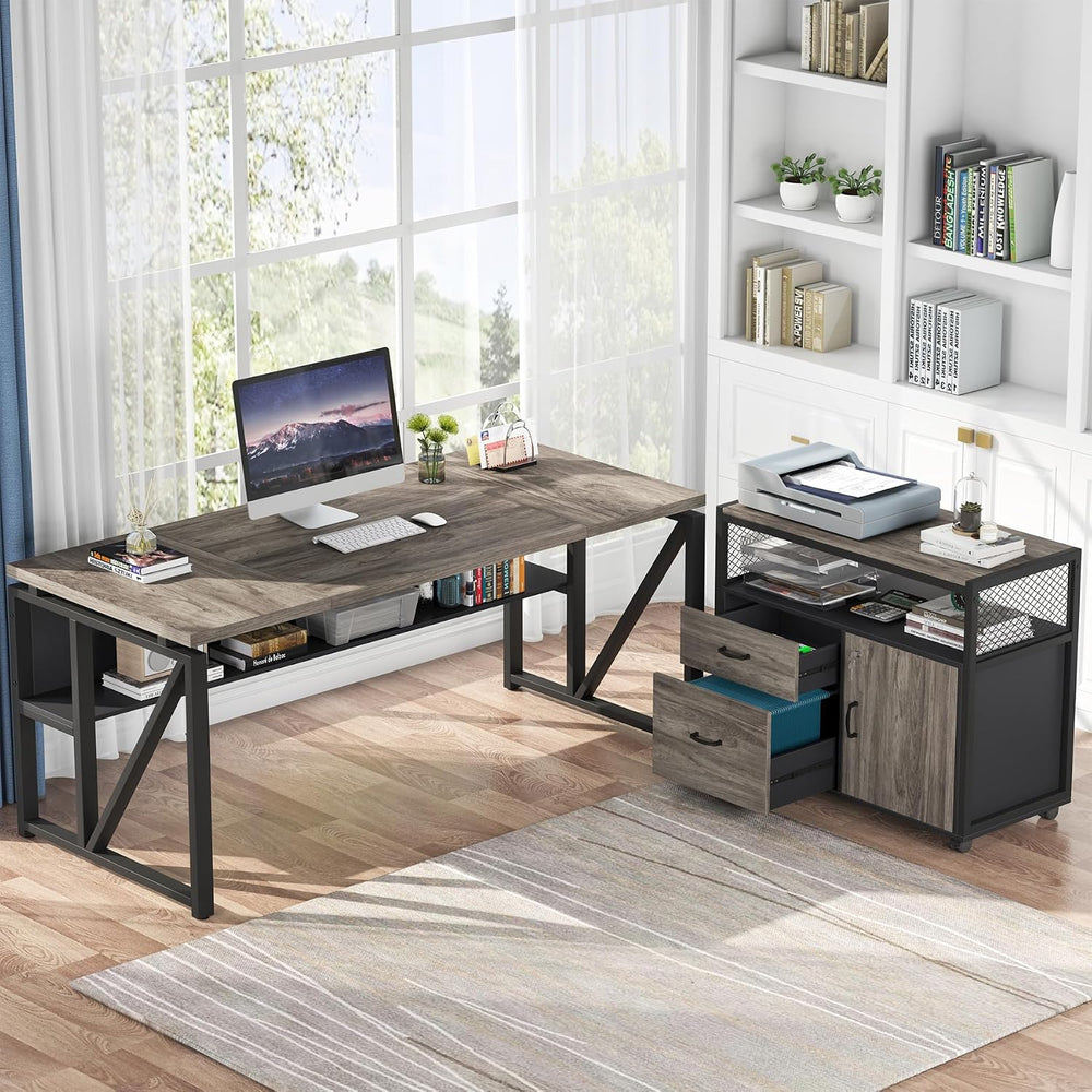 Tribesigns L Shaped Desk with Drawer Cabinet, 63" Executive Computer Des...